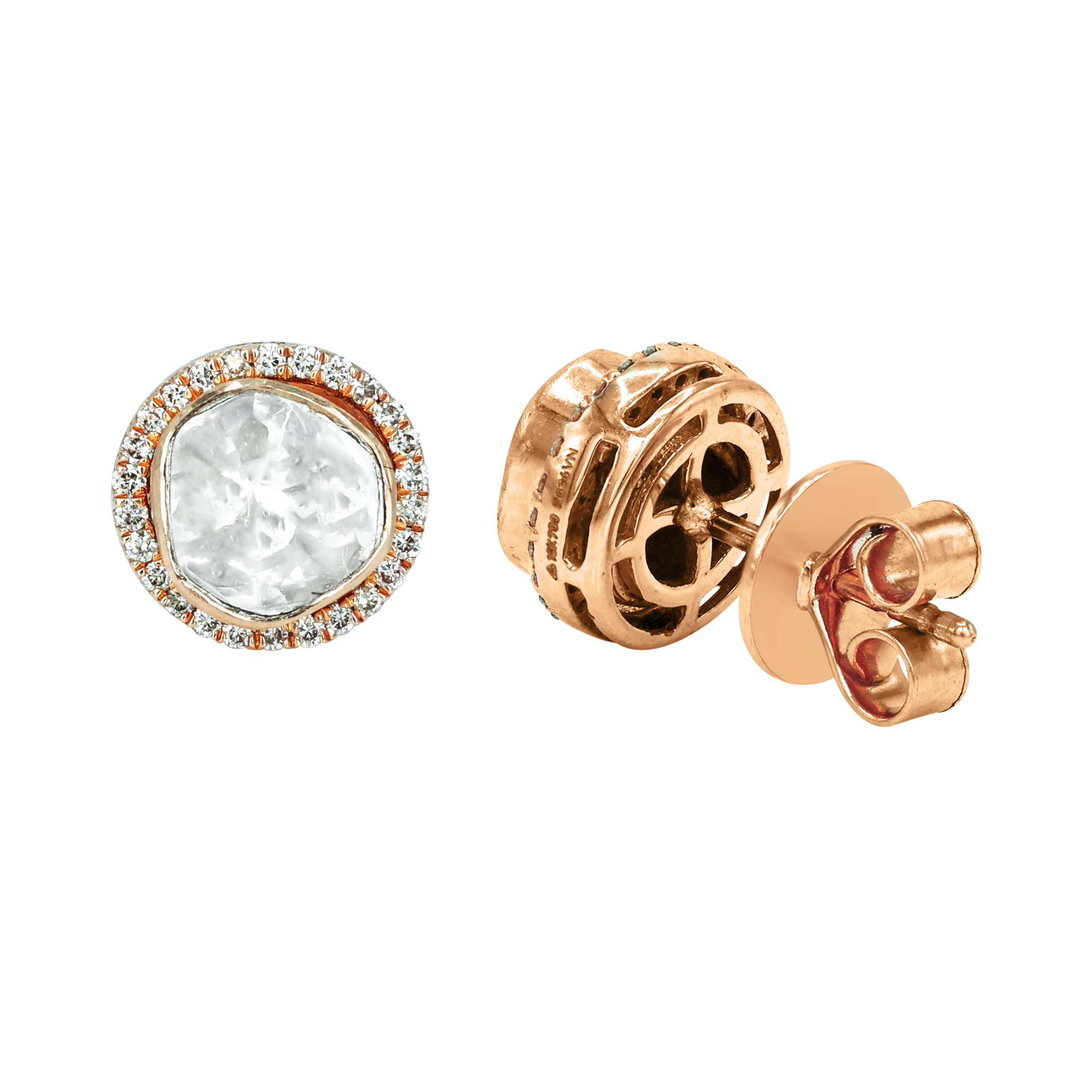 Polki Stud Earrings with Luminous Diamond Halo